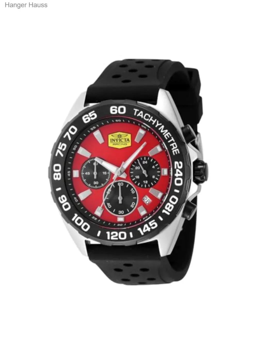 Men's 43mm Quartz Chronograph GMT Watch with Red Dial Stainless Steel